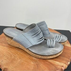 Cordani Strappy Leather Sandals with Cork Wedge Heel toe loop 38 7.5-8 blue